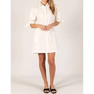 NEW BEFORE YOU COLLECTION poplin ribbon sleeve tie tunic dress in white
